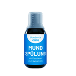 Eine Flasche bluedenta cäre Mundspülung auf transparentem Hintergrund.  